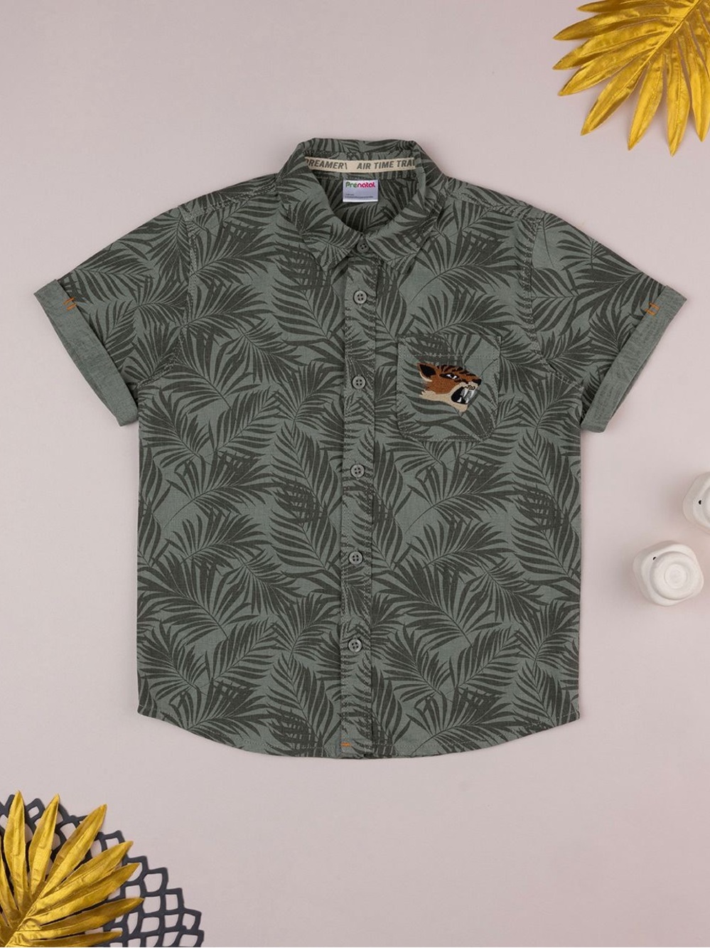 NWOT Boys Green Leaf Print Shirt